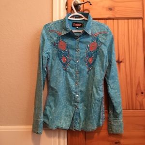 Turquoise ROAR USA Button Up Shirt